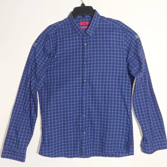 green emerald velvet dress Hugo Boss Pink Check Slim Fit Long Sleeve Dress Shirt – Taelor.Style main image 1